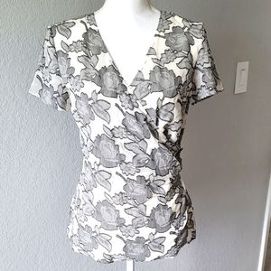 St John Knits Short Sleeve Floral print Blouse